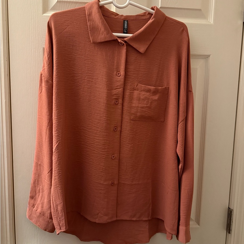 Rust Button-Up Shirt and Wide Leg Palazzo Pants Set